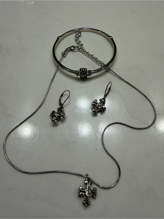 Brighton Jewelry - Brighton Silver-Tone Necklace, Bracelet & Cross Earrings Set